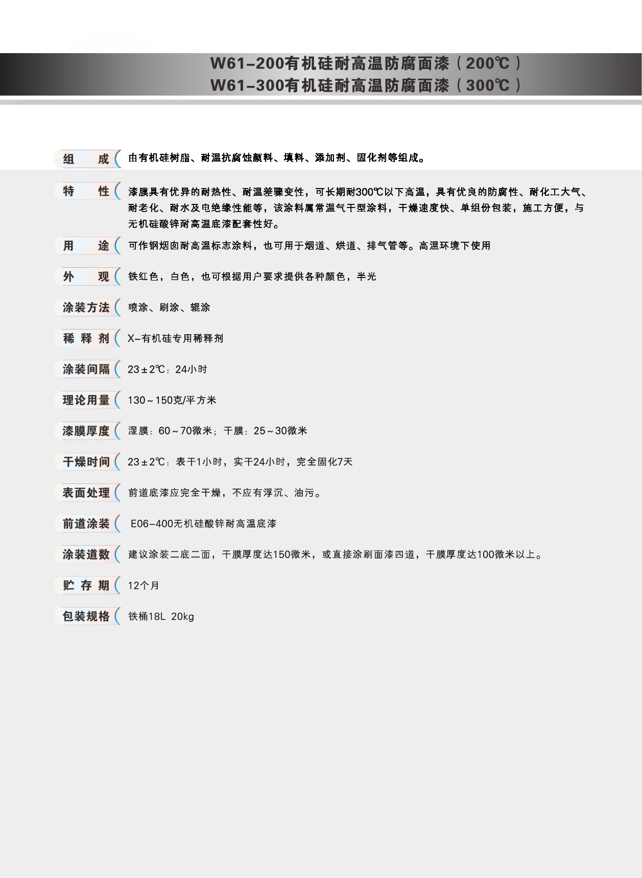 各色無機硅耐低溫防腐面漆300℃